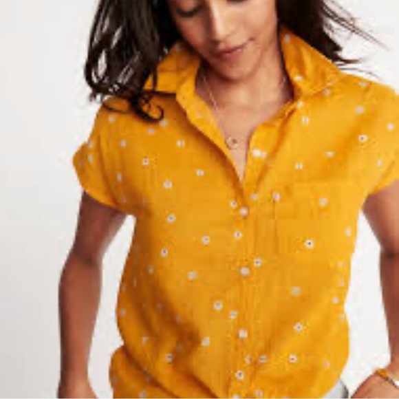 Old Navy Womens M Yellow Flowers Linen Blend Button Up Shirt Sleeveless Tie - Picture 7 of 7